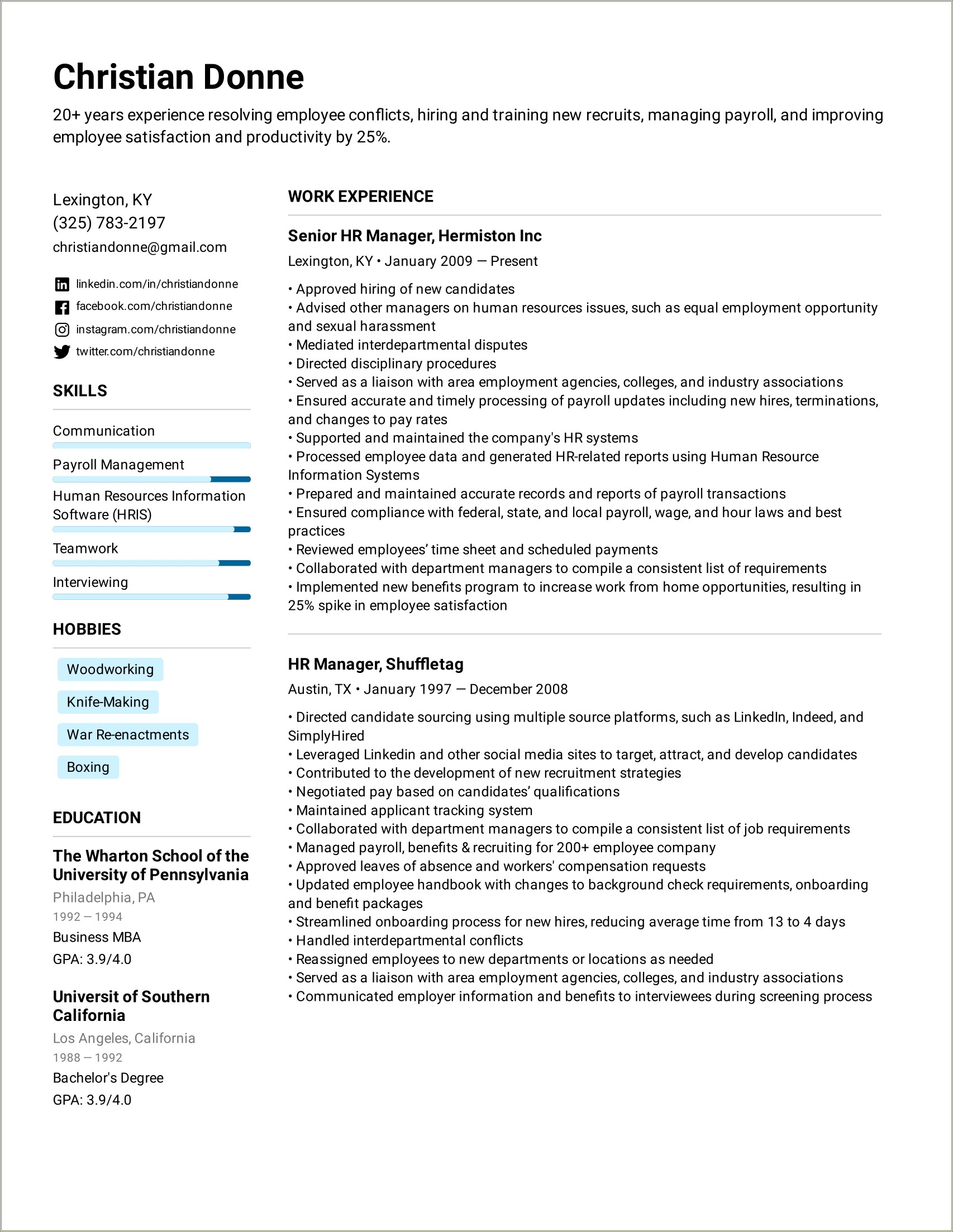 Example Of Human Resource Manager Resume