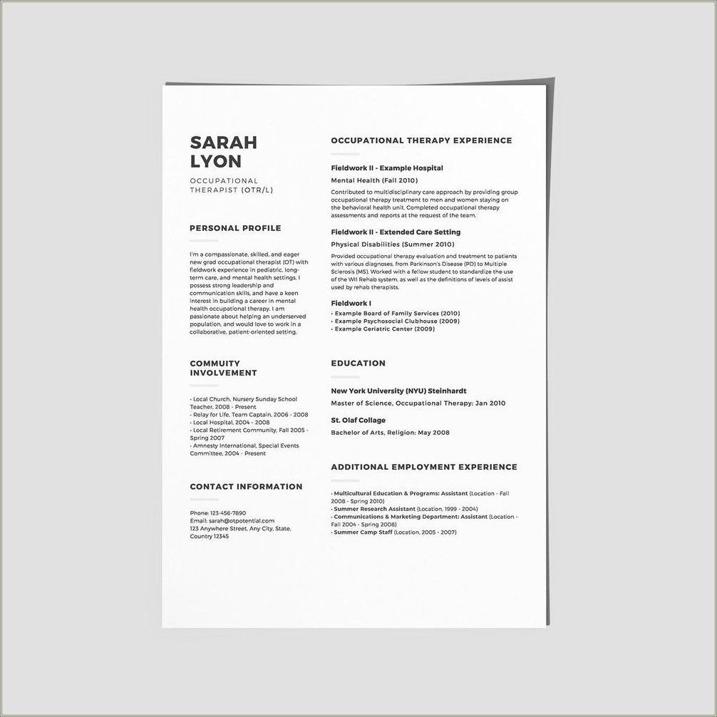 Example Of Job Resume For An Ota