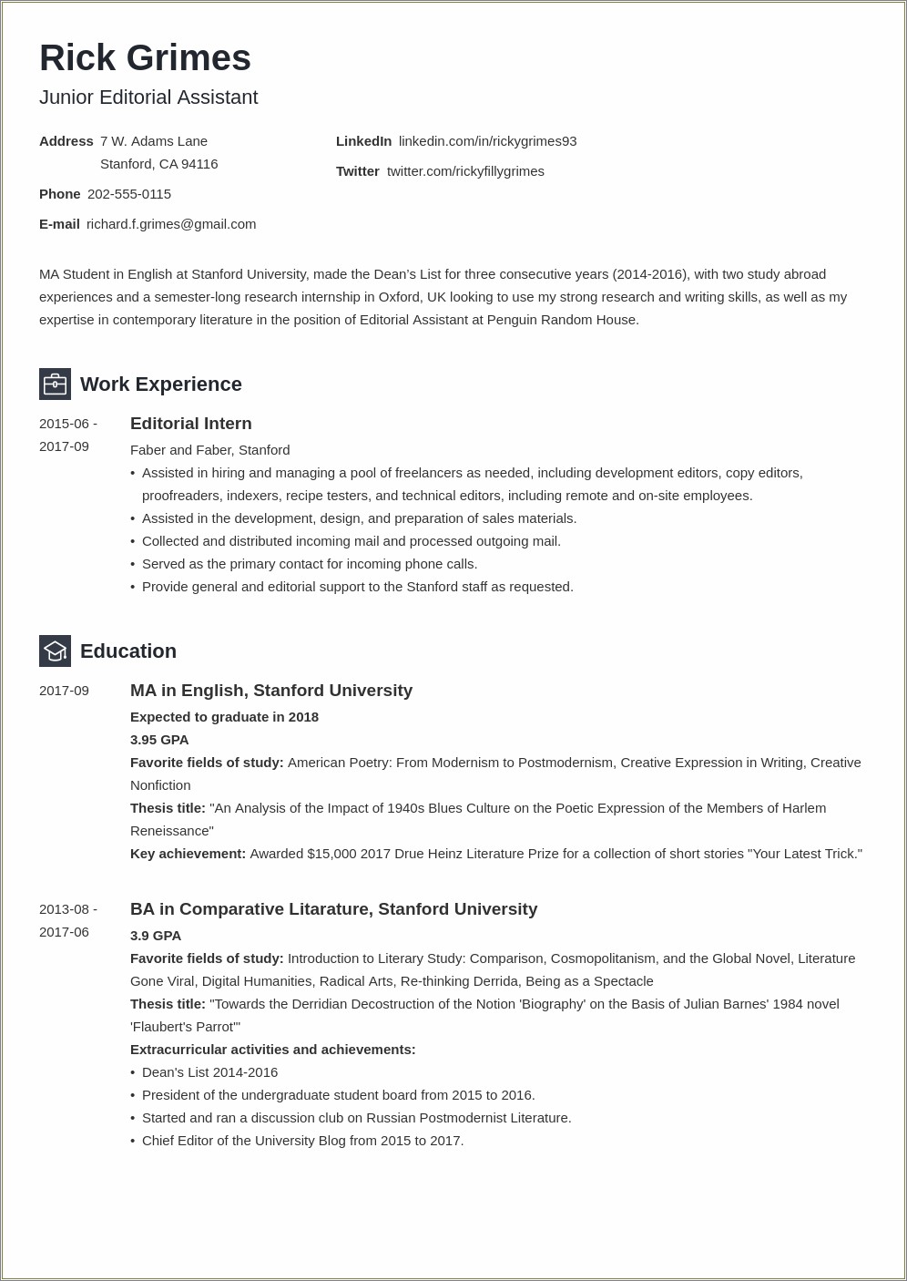 Example Of Job Resume For Student