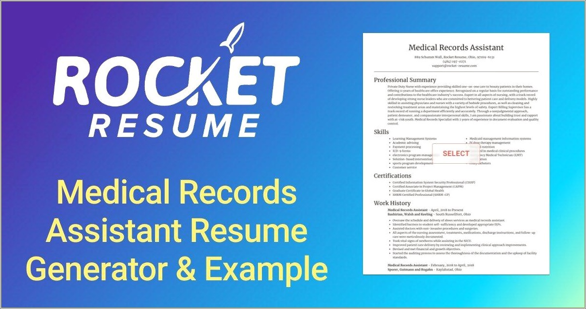 Example Of Medical Records Assistant Resume