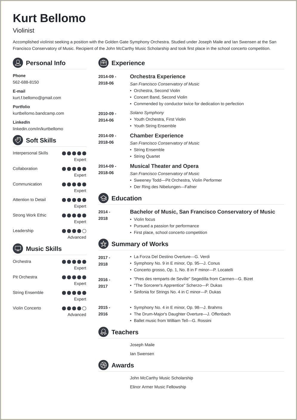 Example Of Music Resume High School