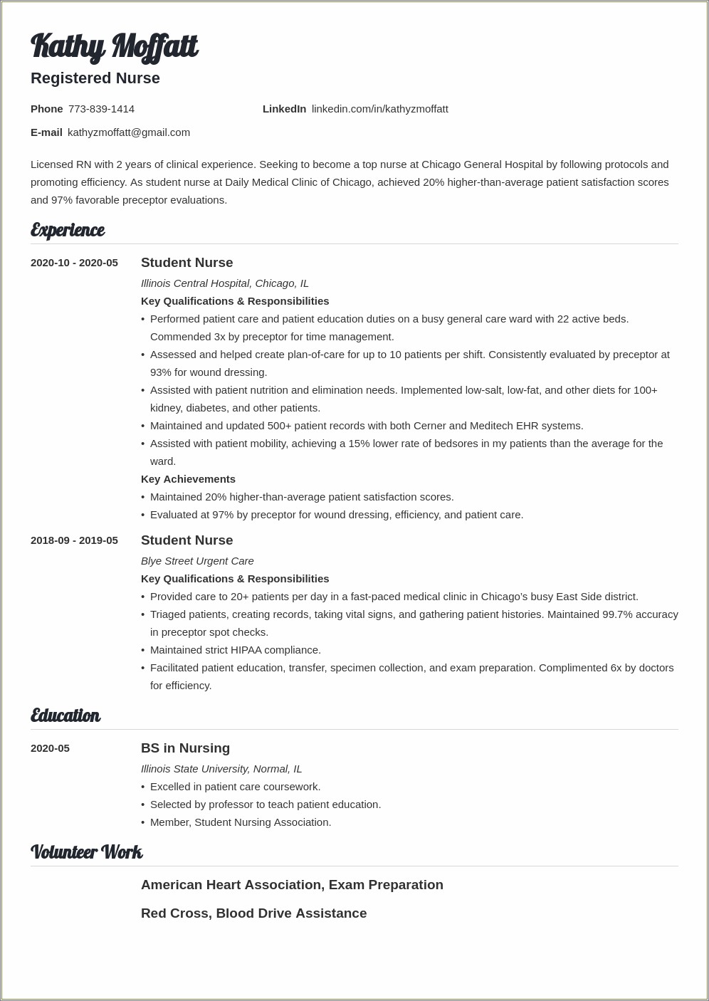 Example Of Nursing Experience For Resume
