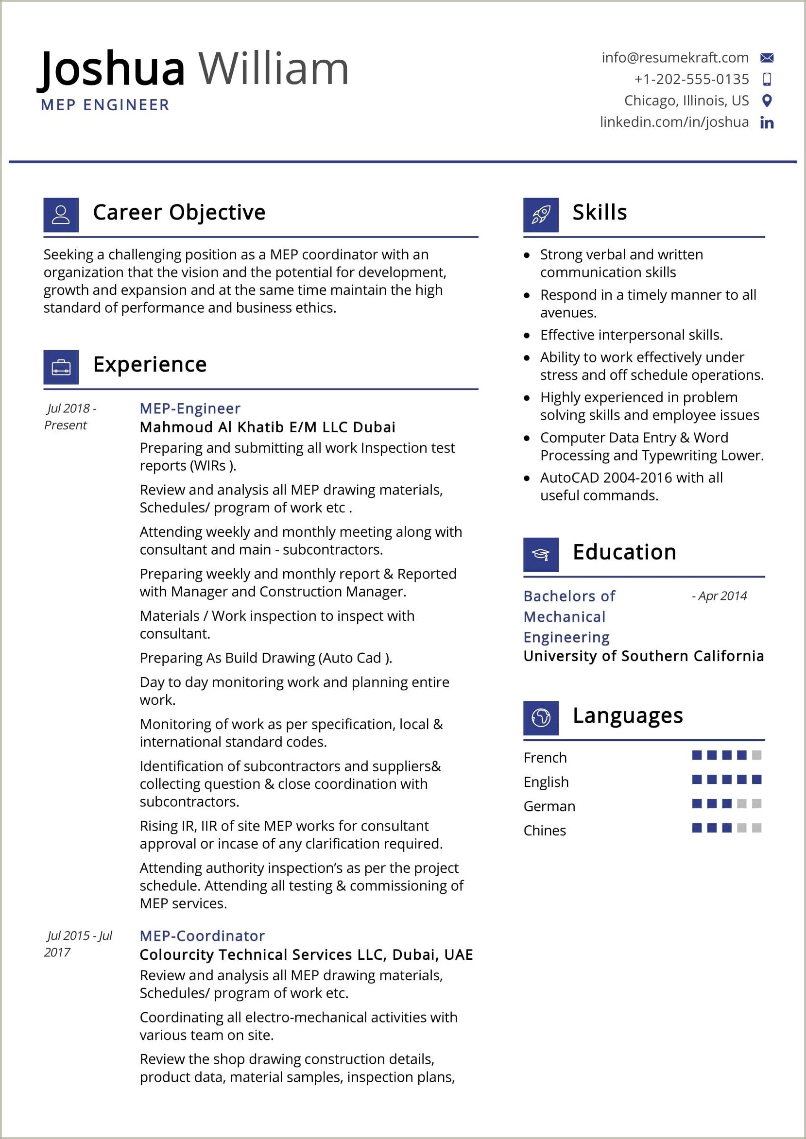 Example Of Objective In Resume For Engineering