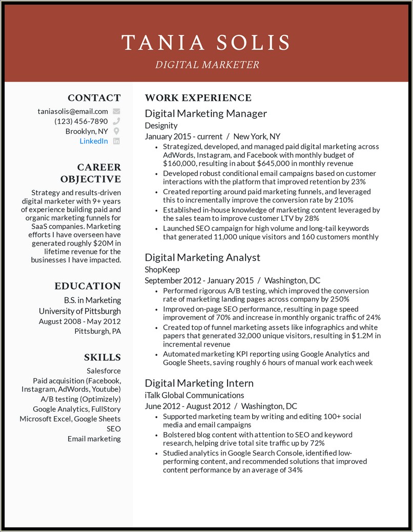 Example Of Objective In Resume For Marketing