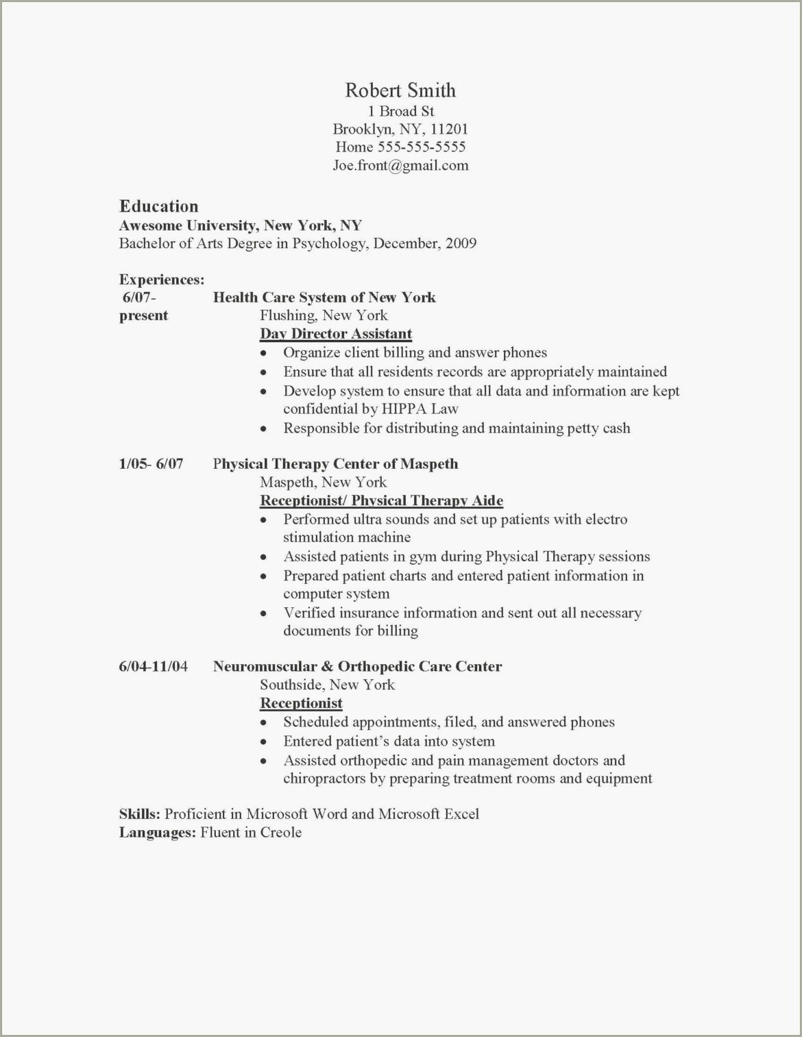 Example Of Objective In Resume For Psychology