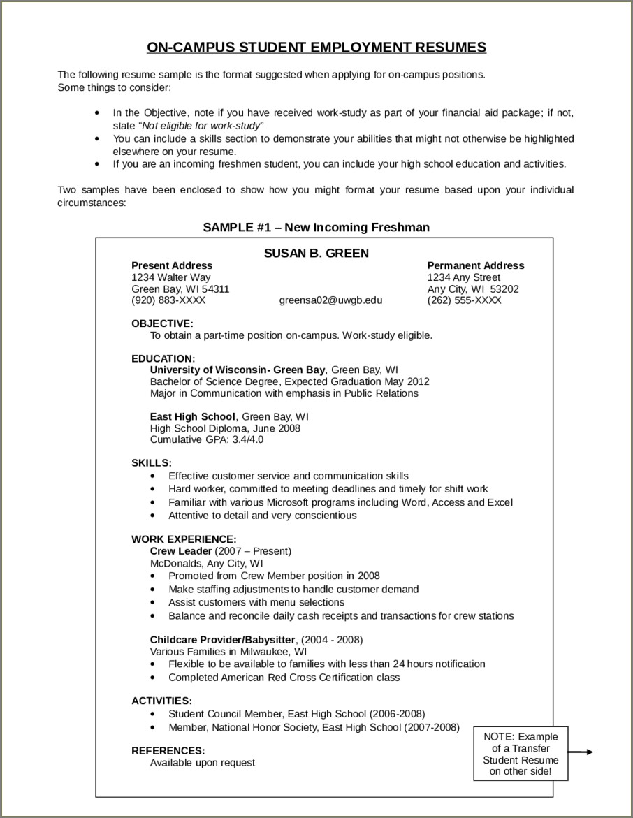 Example Of Objective In Resume Student