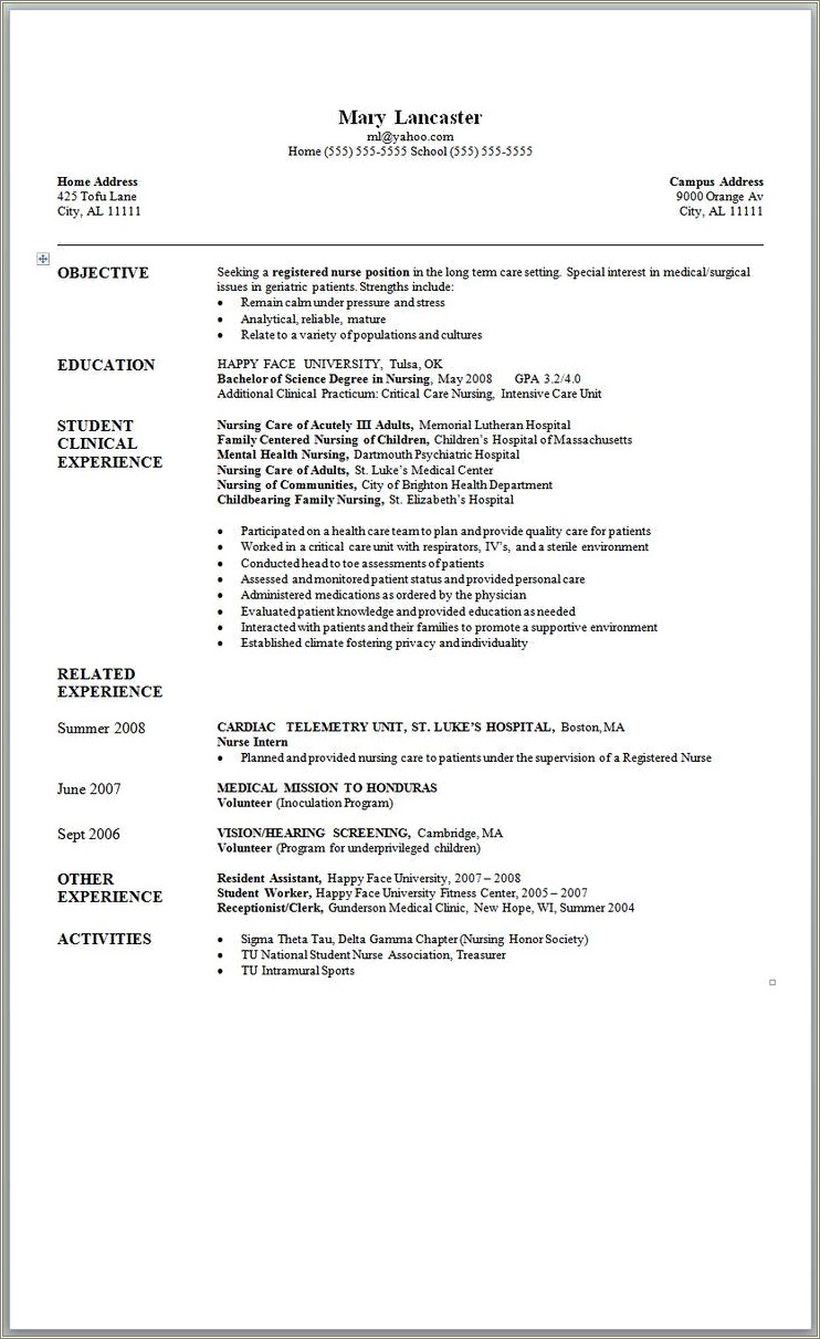 Example Of Objective On A Resume For Nursing