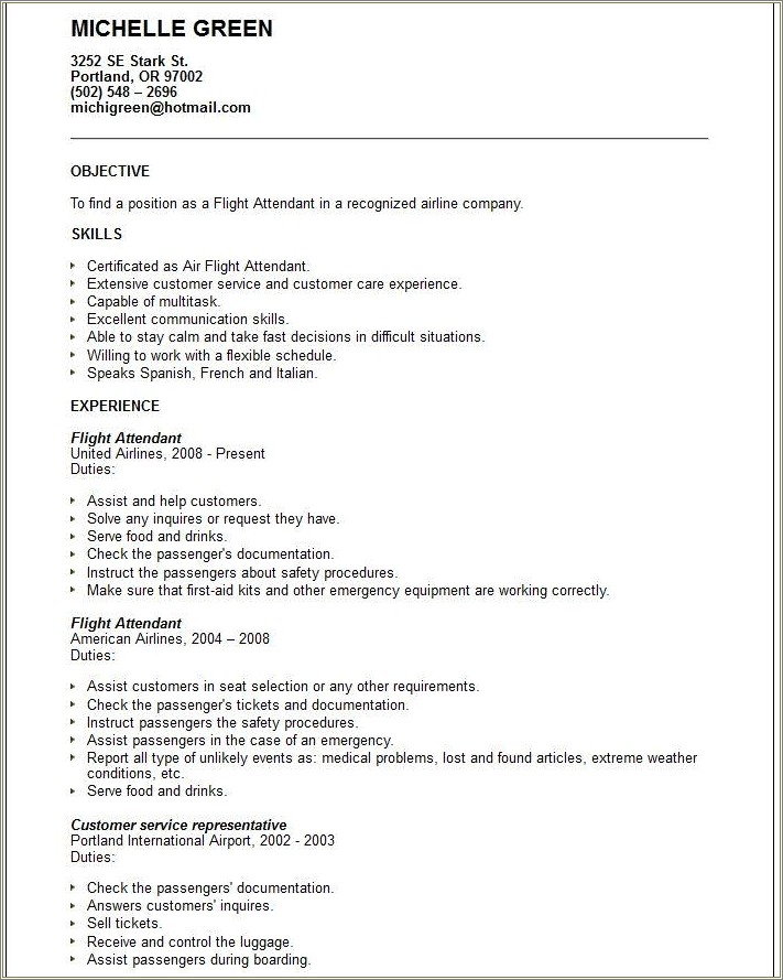 Example Of Objectives In Resume For Service Crew