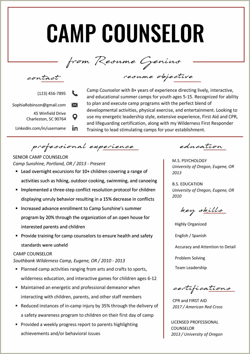 Example Of Objectives In Resume For Summer Job