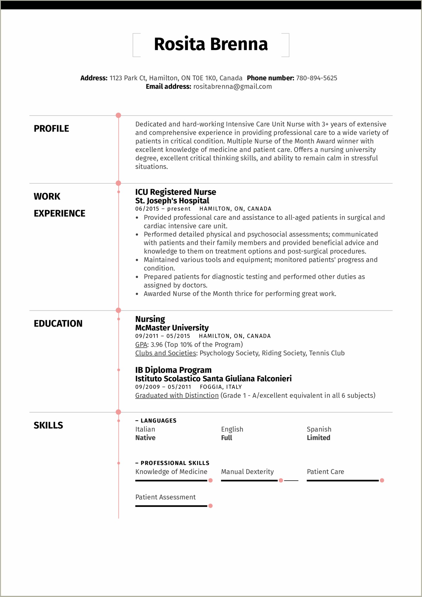 Example Of One Year Experience Nurse Resume