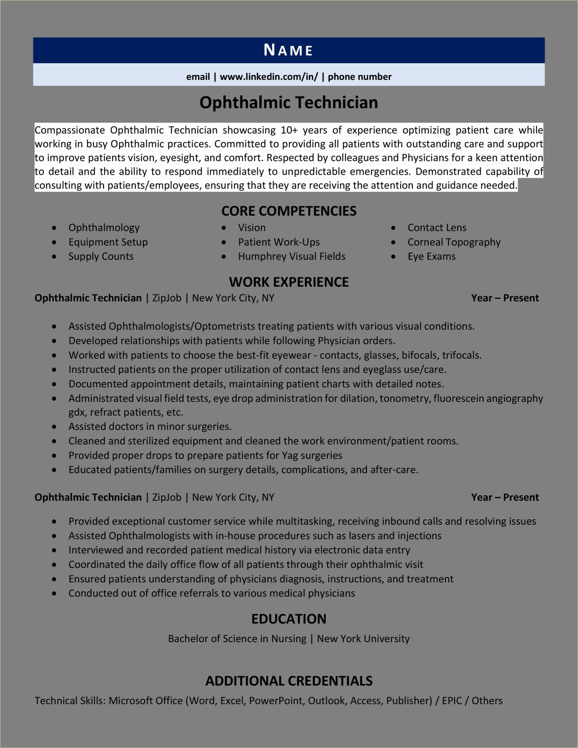 Example Of Patient Care Technician Resume