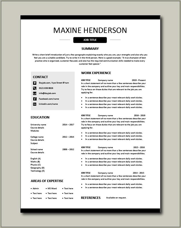 Example Of Personal Traits In Resume