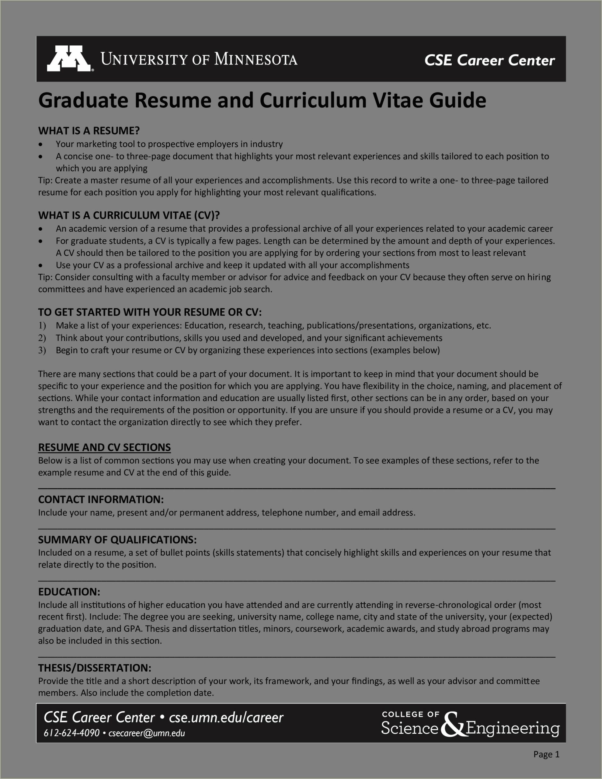 Example Of Post Grad College Resume