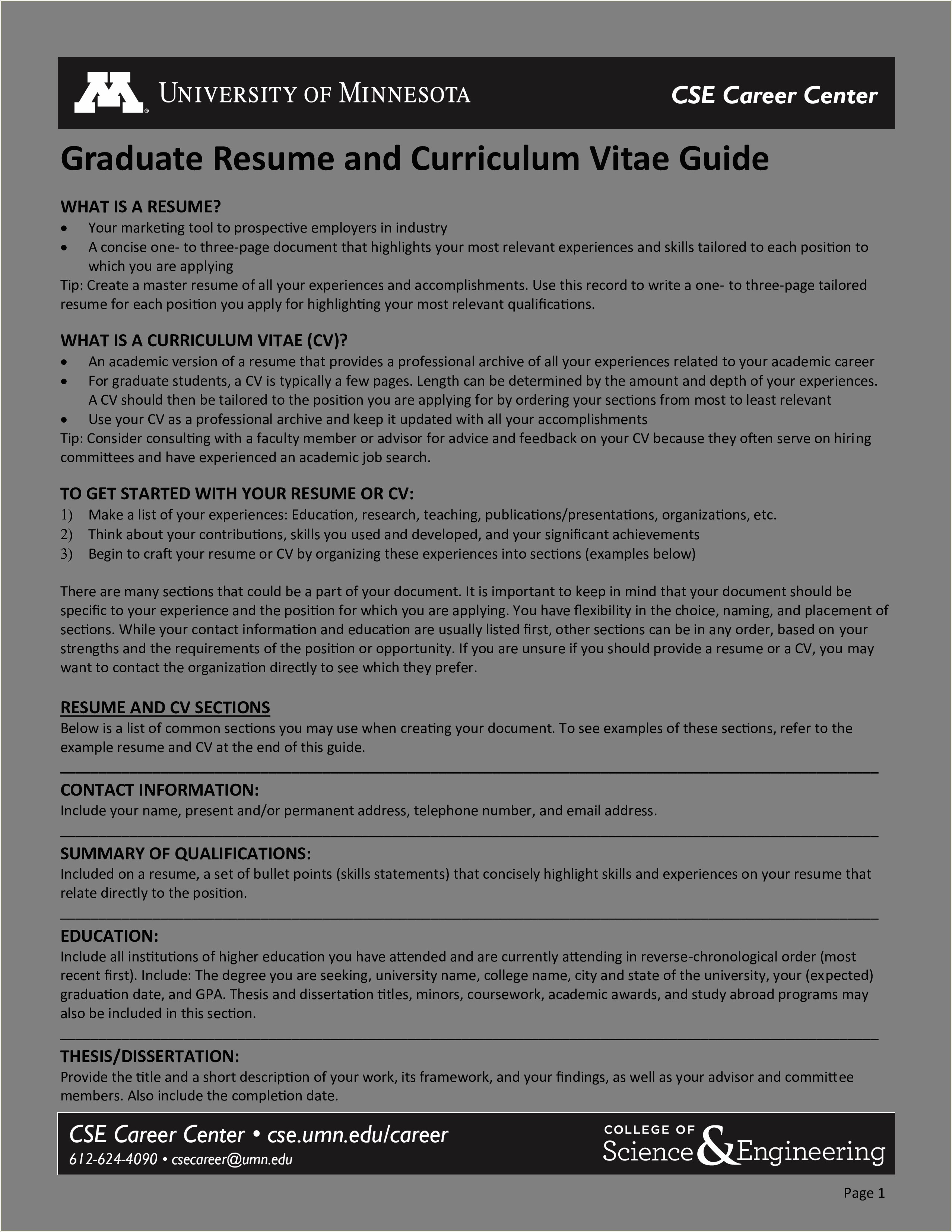 Example Of Post Grad College Resume