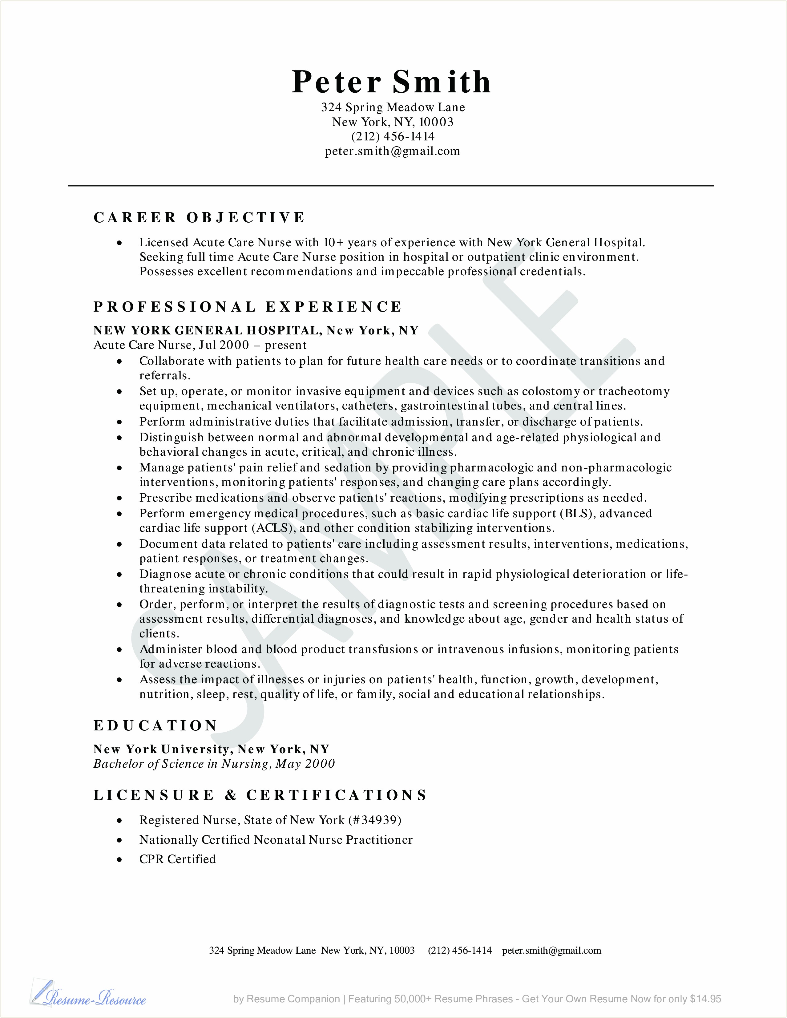 Example Of Professional Credentials On Nursing Resume