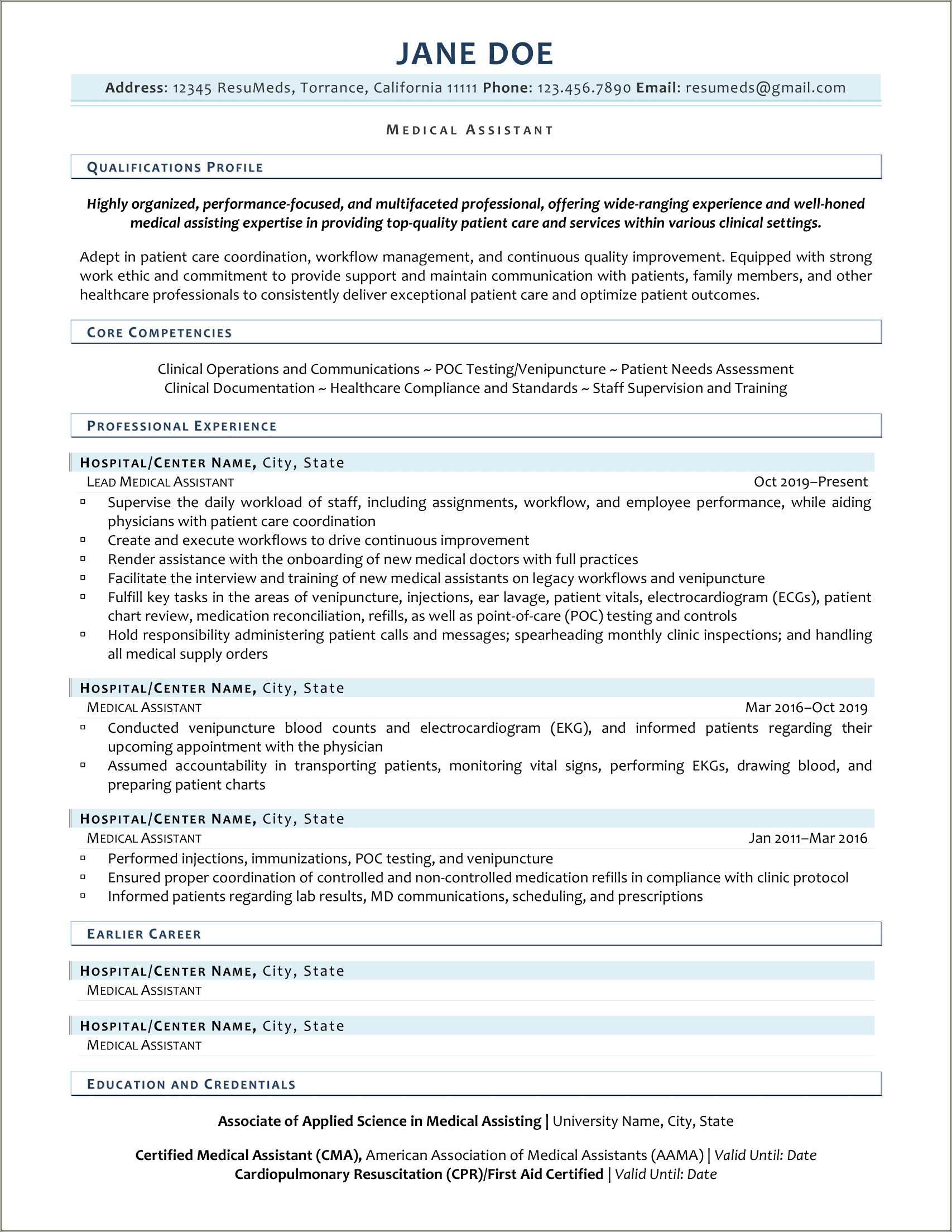 Example Of Professional Medical Assistant Resume