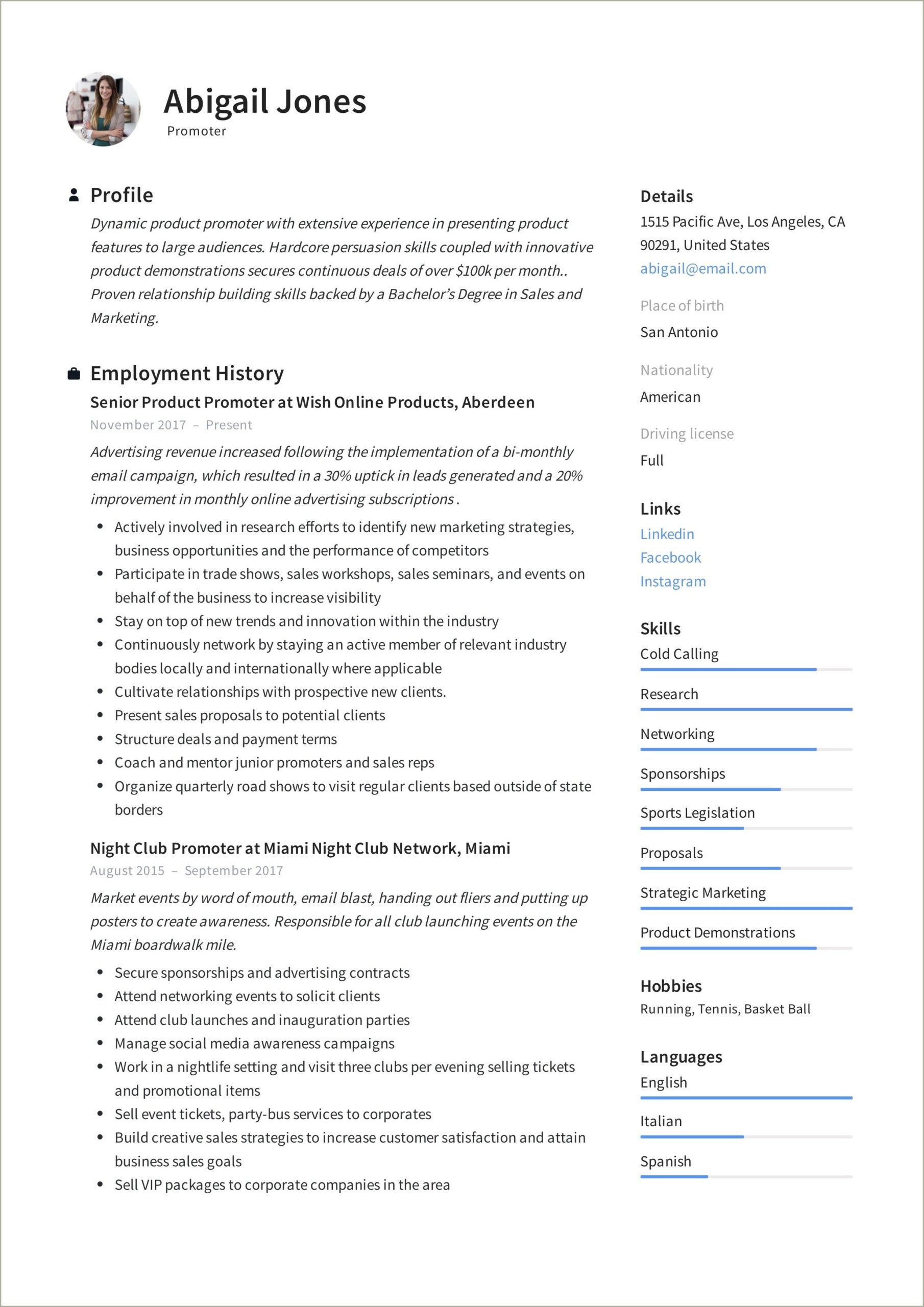 Example Of Professional Resume With A Profile