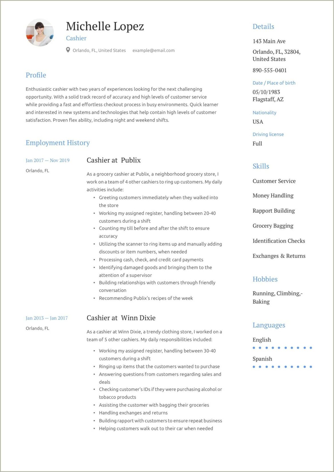 Example Of Profile Of Cashier Resume