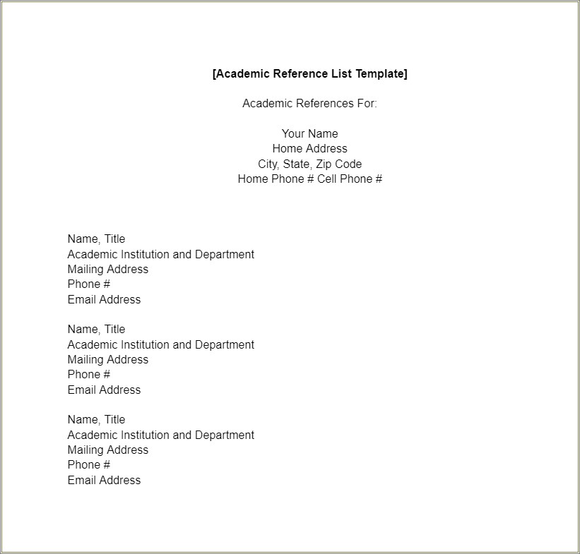 Example Of Reference Sheet For Resume