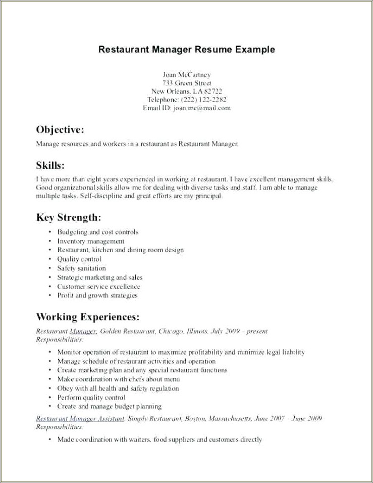 Example Of Resume Applying For Mcdonalds