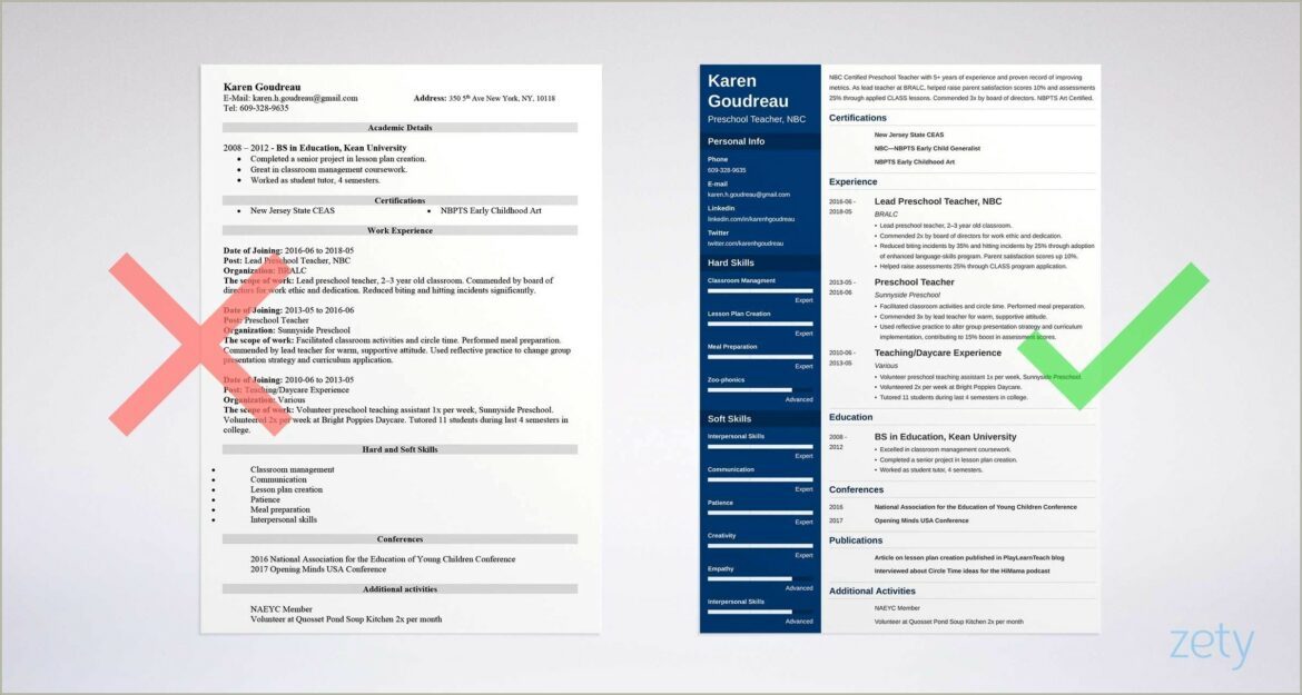 Example Of Resume Early Childhood Teacher