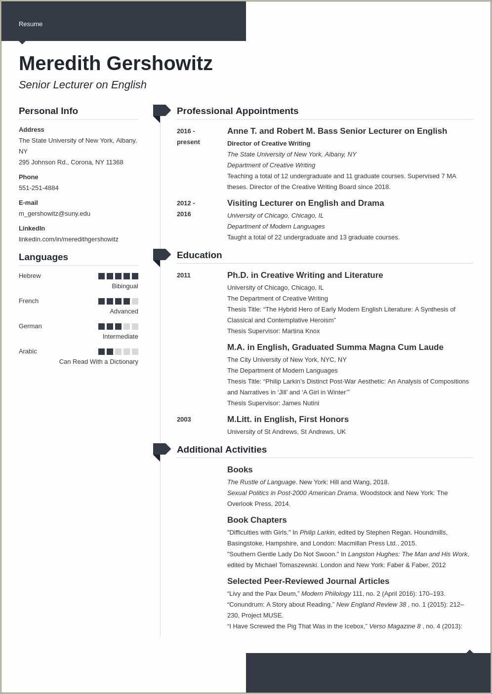 Example Of Resume For Academic Job