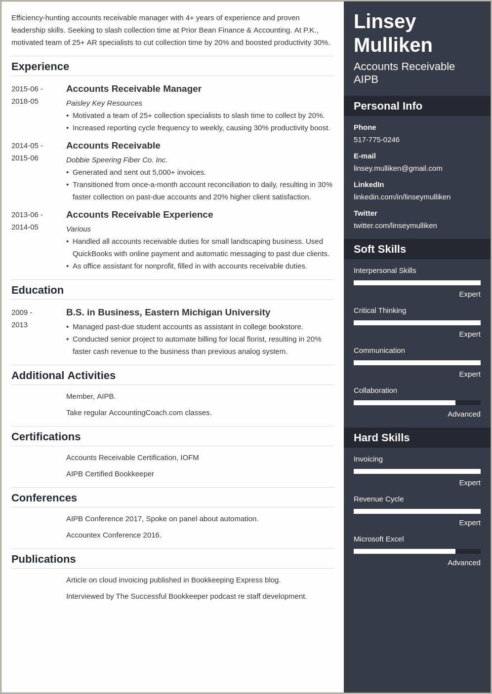 Example Of Resume For Accounts Receivable