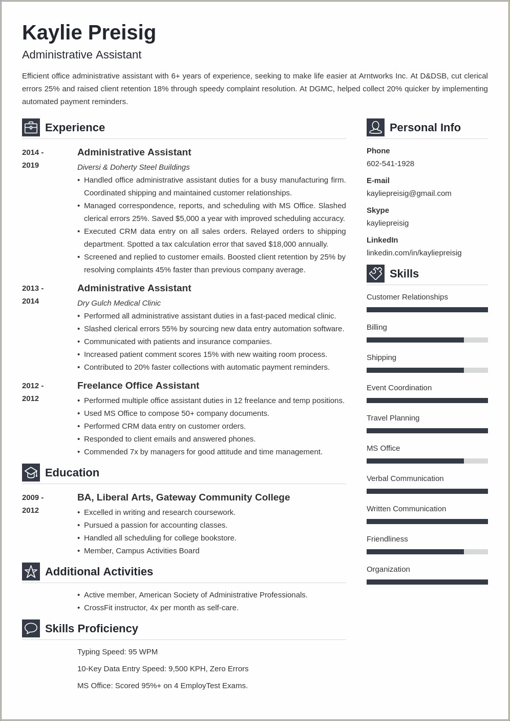 Example Of Resume For Administrative Assistant Free