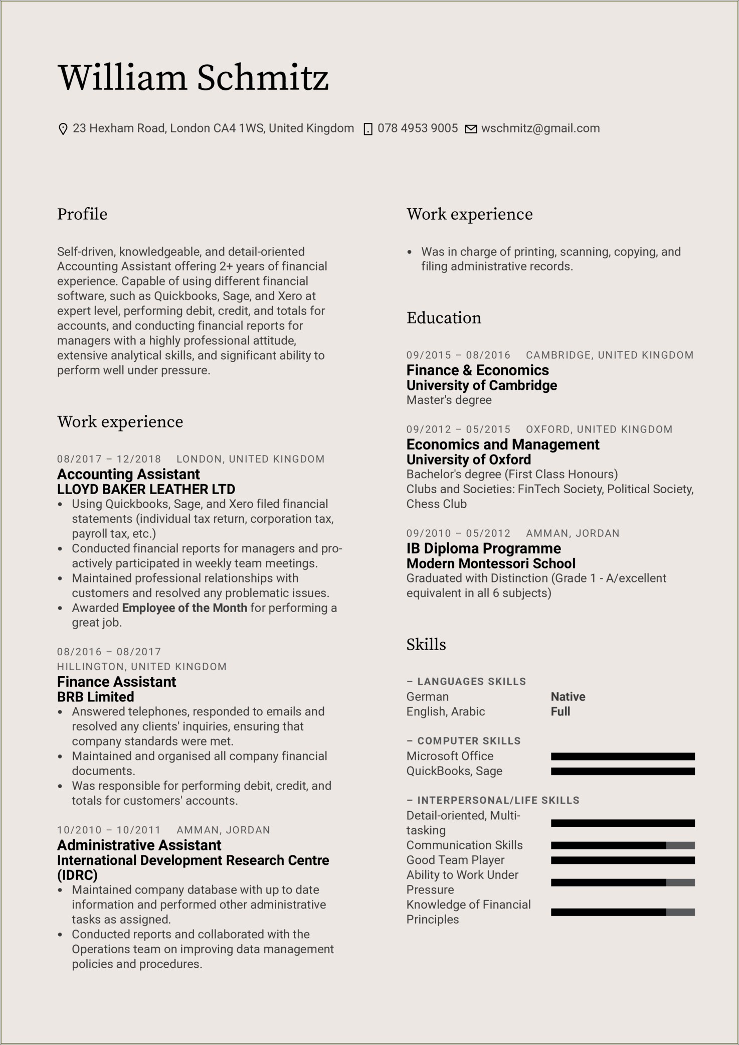 Example Of Resume For Applying An Assistant Account
