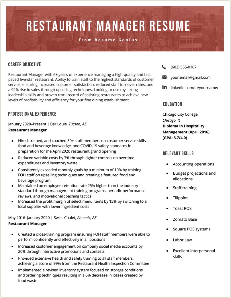 Example Of Resume For Fast Food Chain