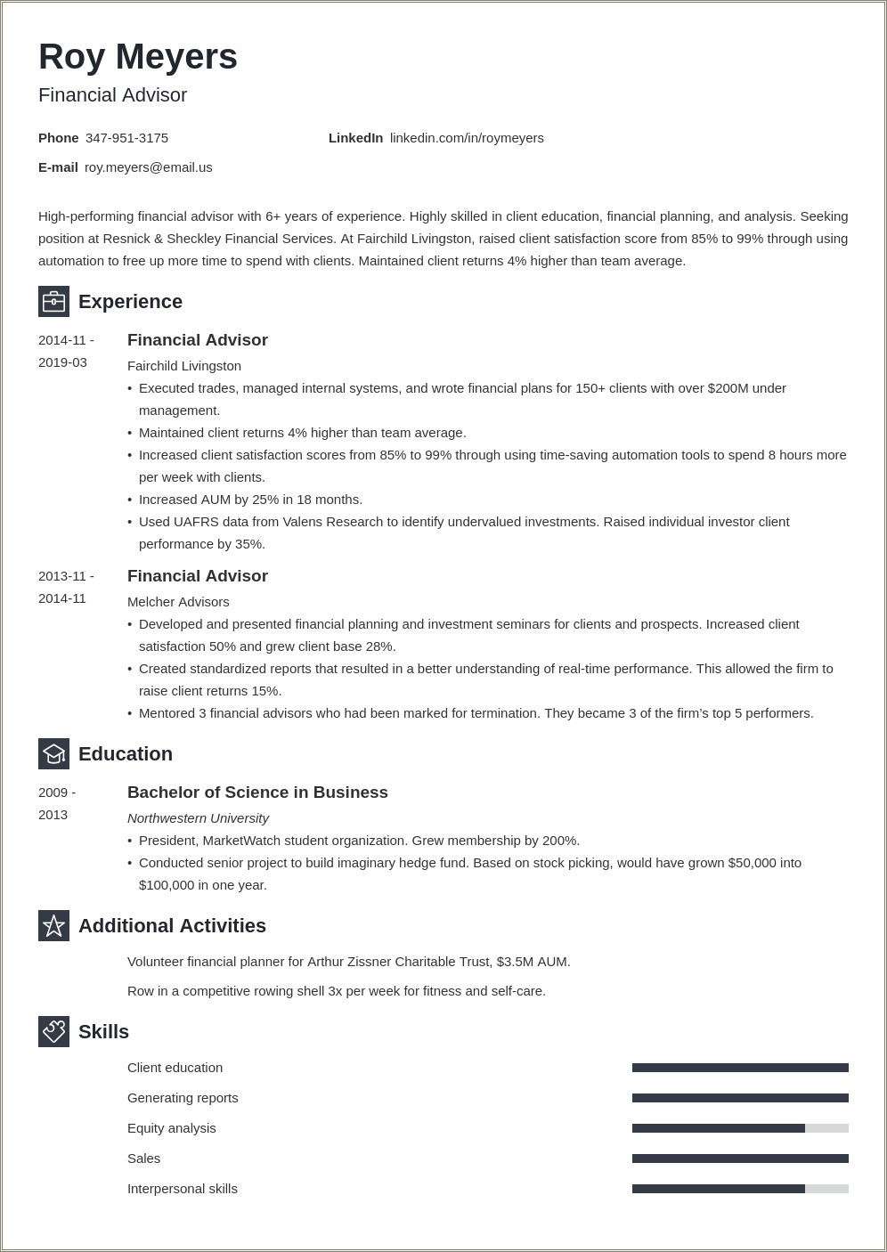 Example Of Resume For Financial Planner
