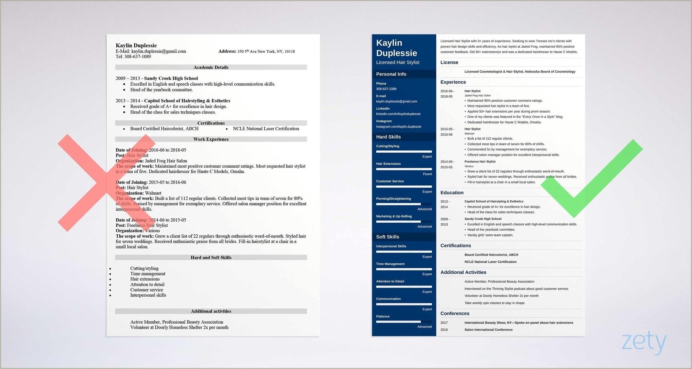 Example Of Resume For Hair Stylist