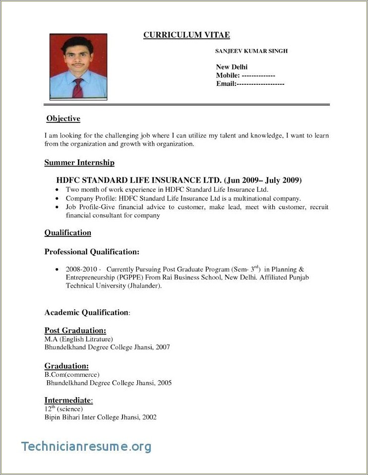 Example Of Resume For Industry Job
