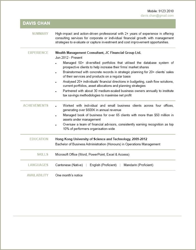 Example Of Resume For Leasing Consultant