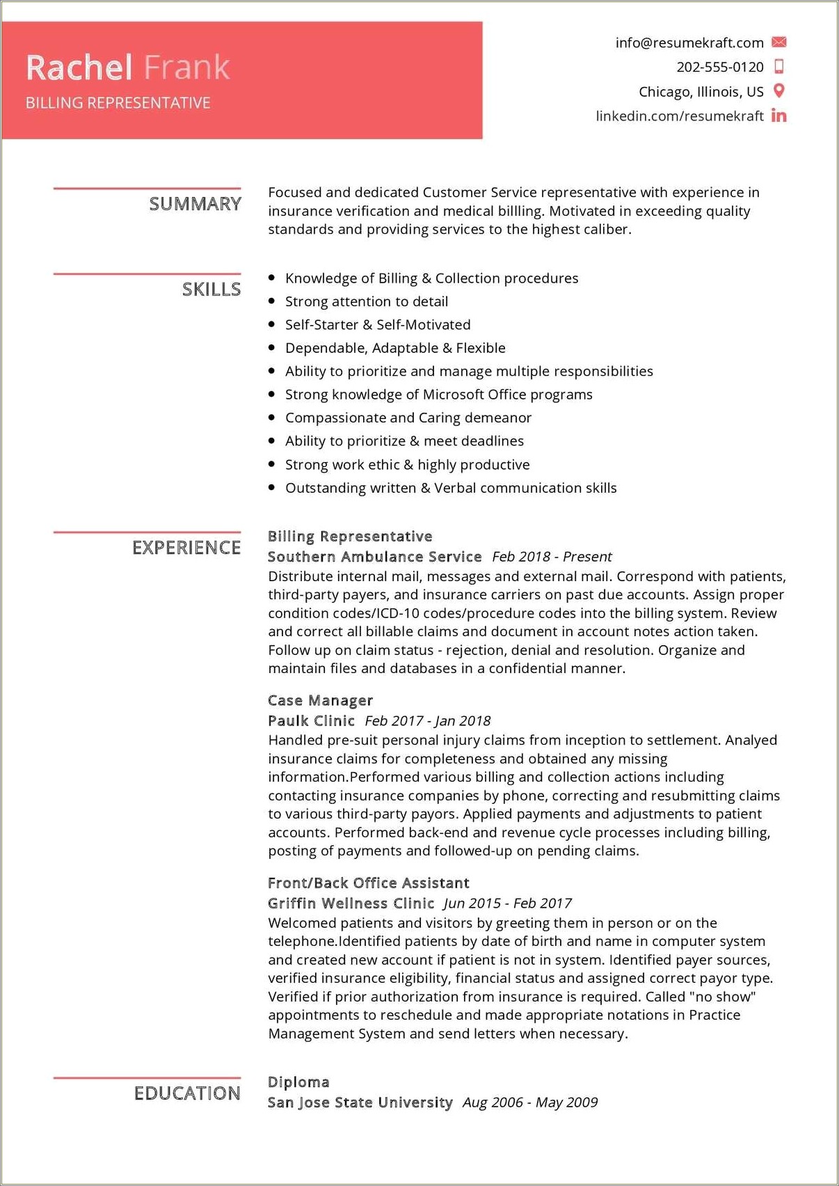 Example Of Resume For Medical Billing And Collections