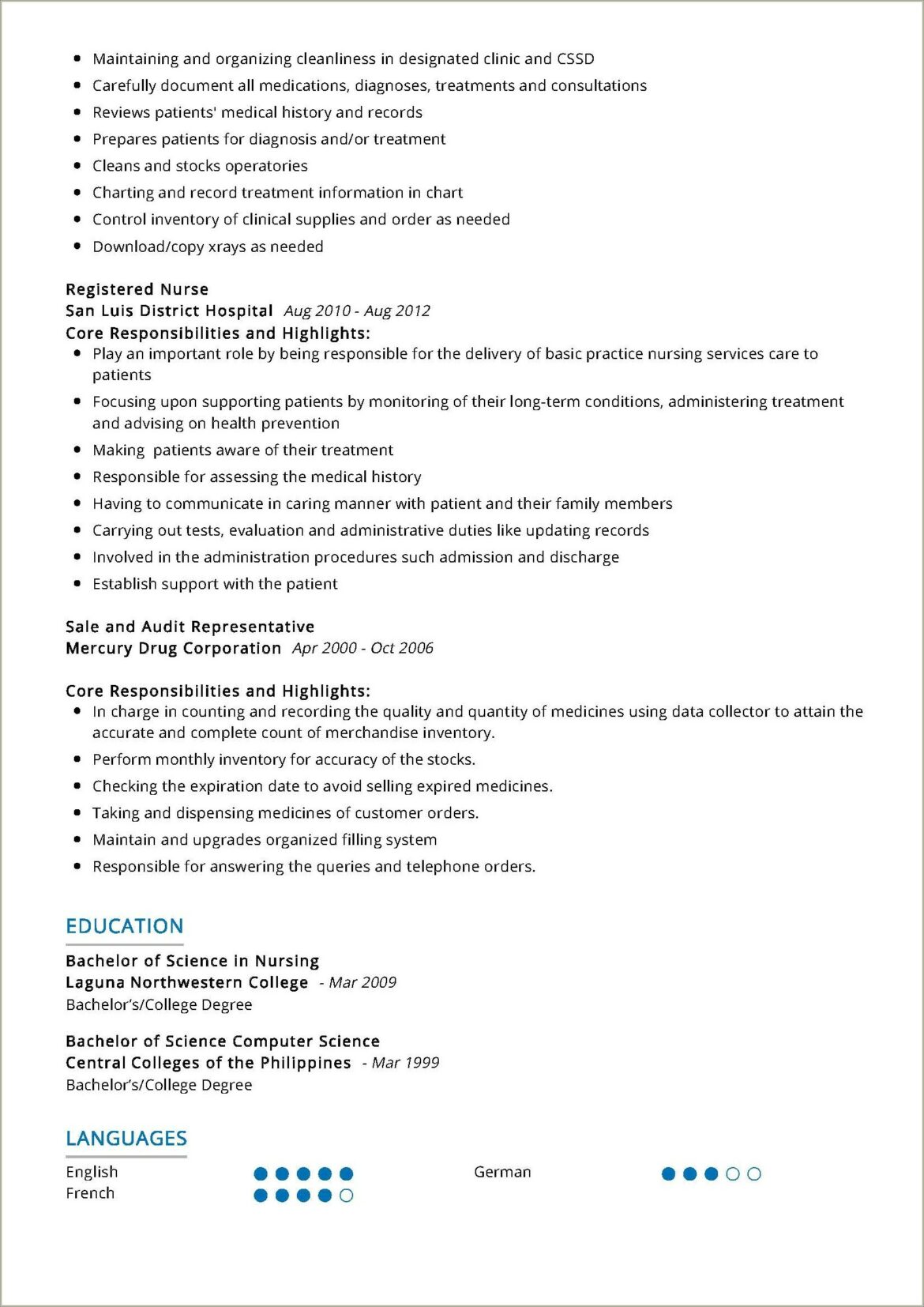 Example Of Resume For Nurses In The Philippines