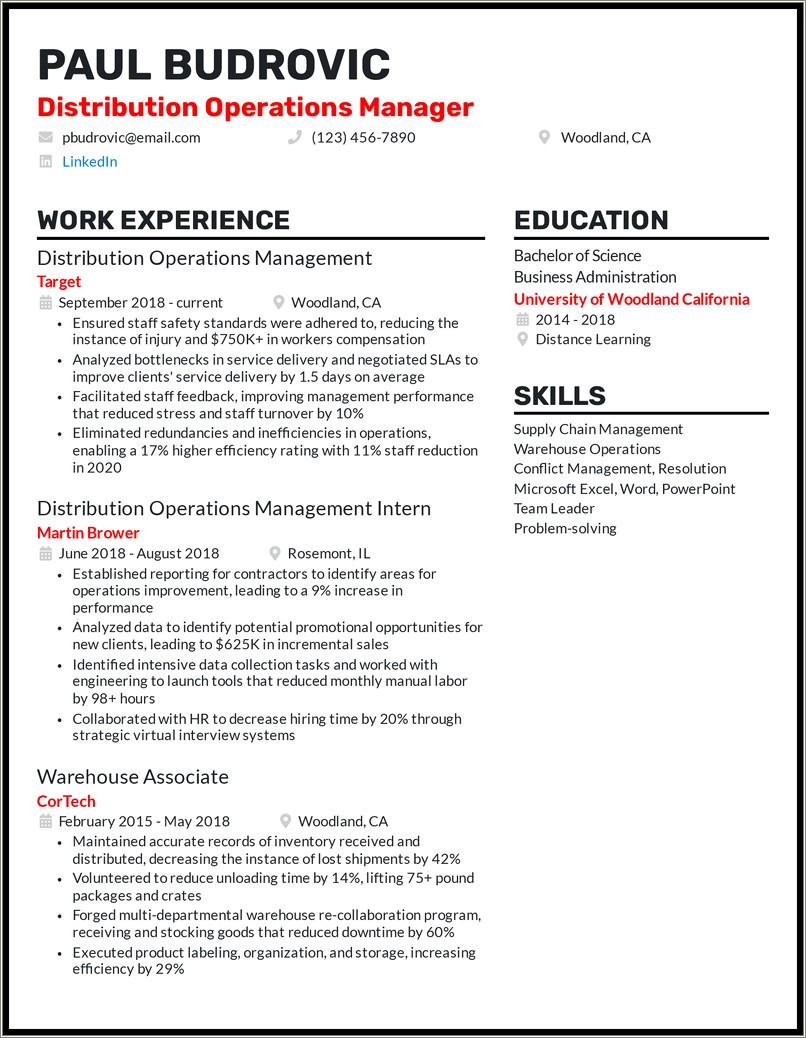 Example Of Resume For Operations Management