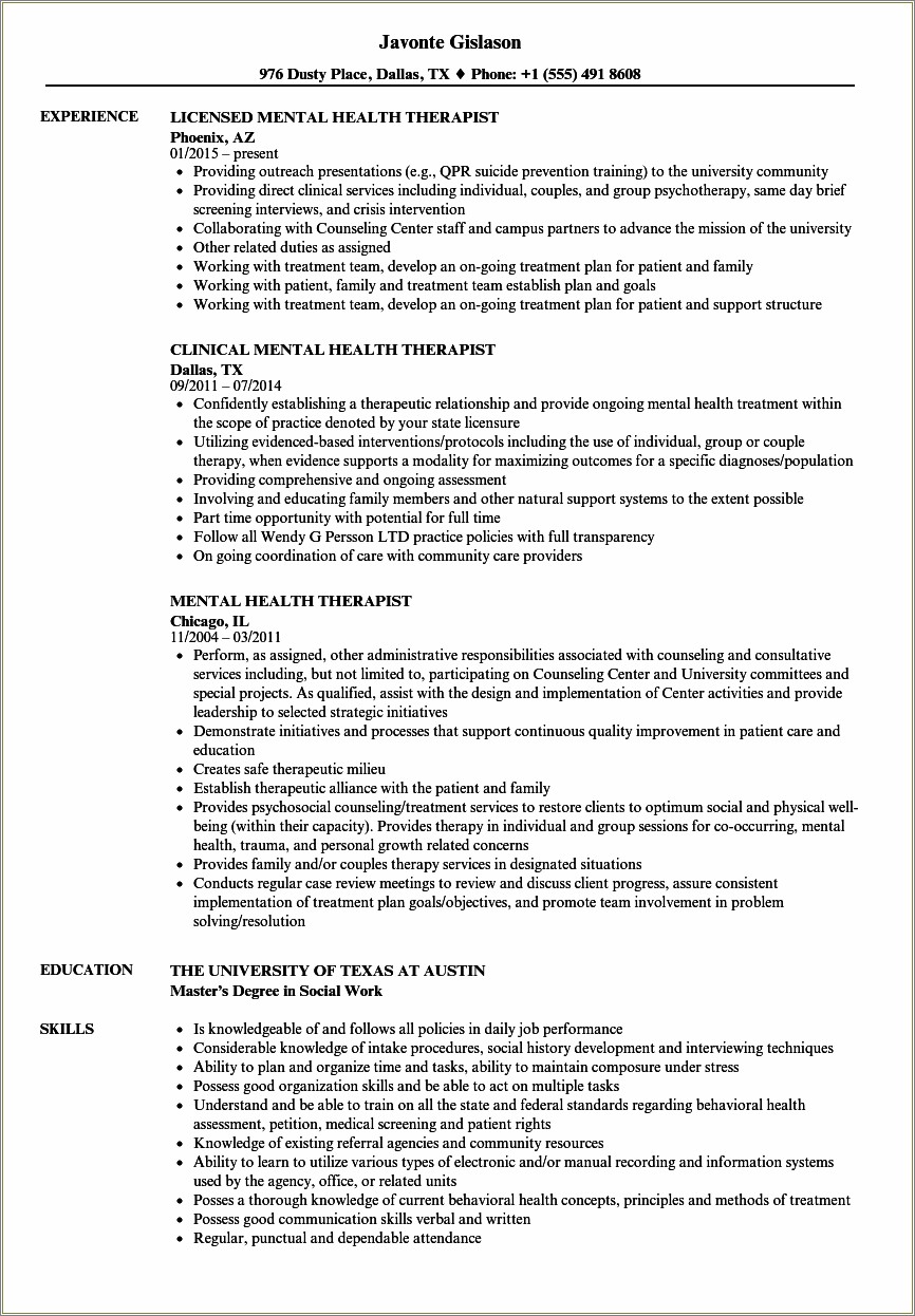 Example Of Resume For Psychological Well Home Visits