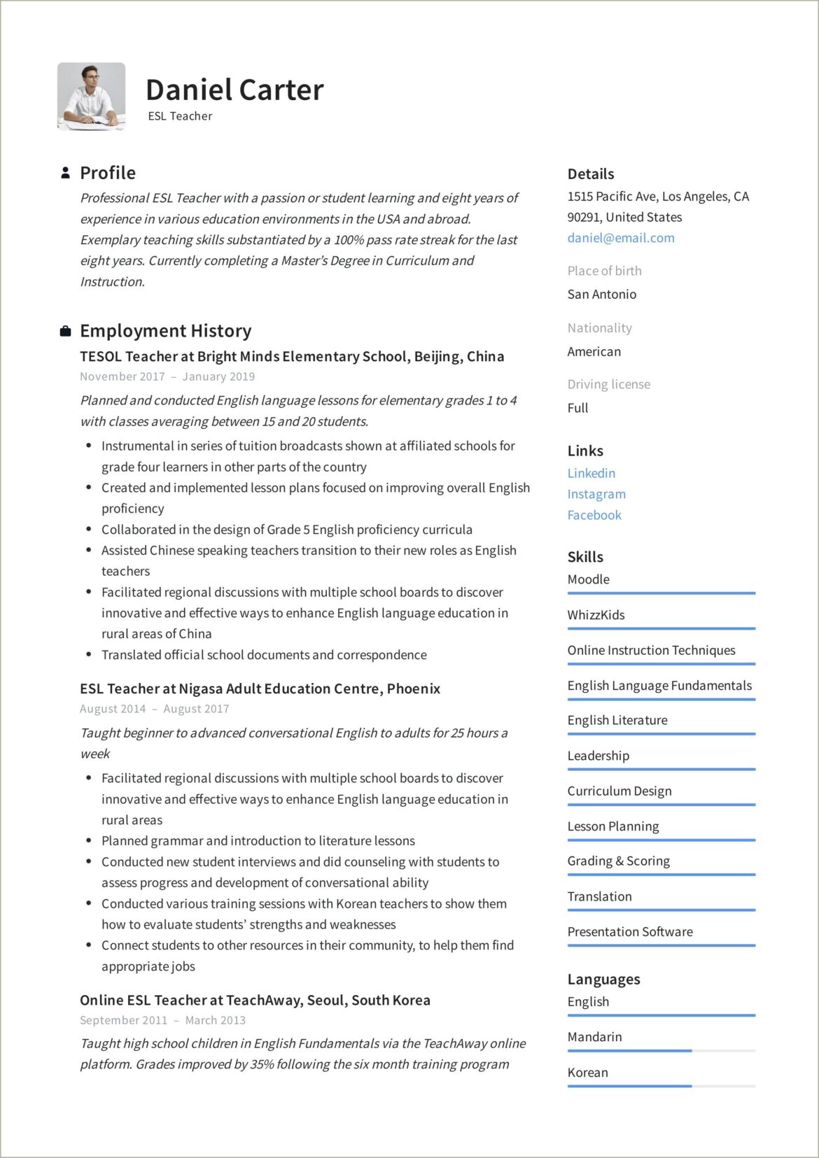 Example Of Resume For Secondary Teachers