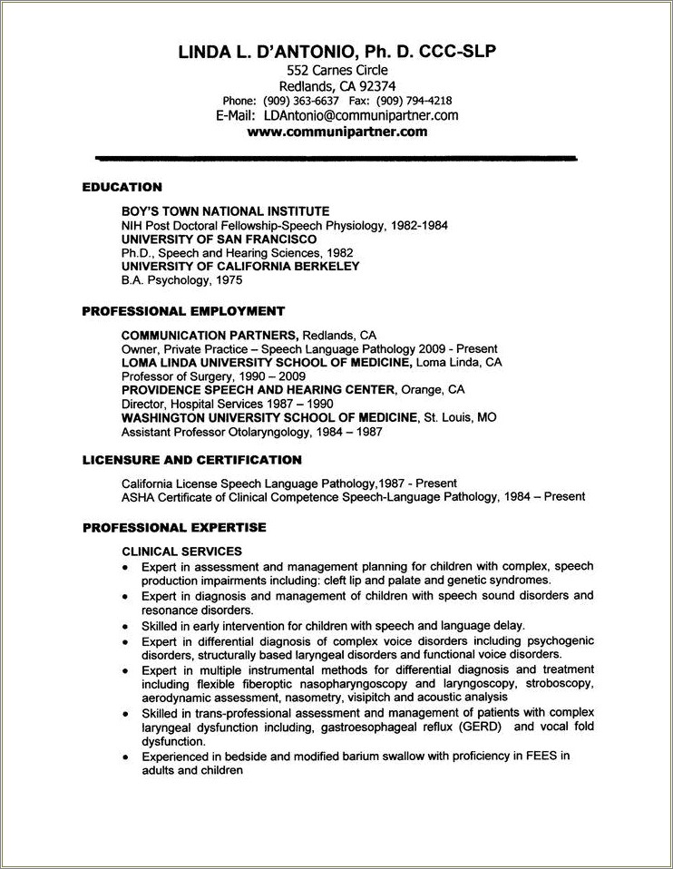 Example Of Resume For Slp In Hospital S