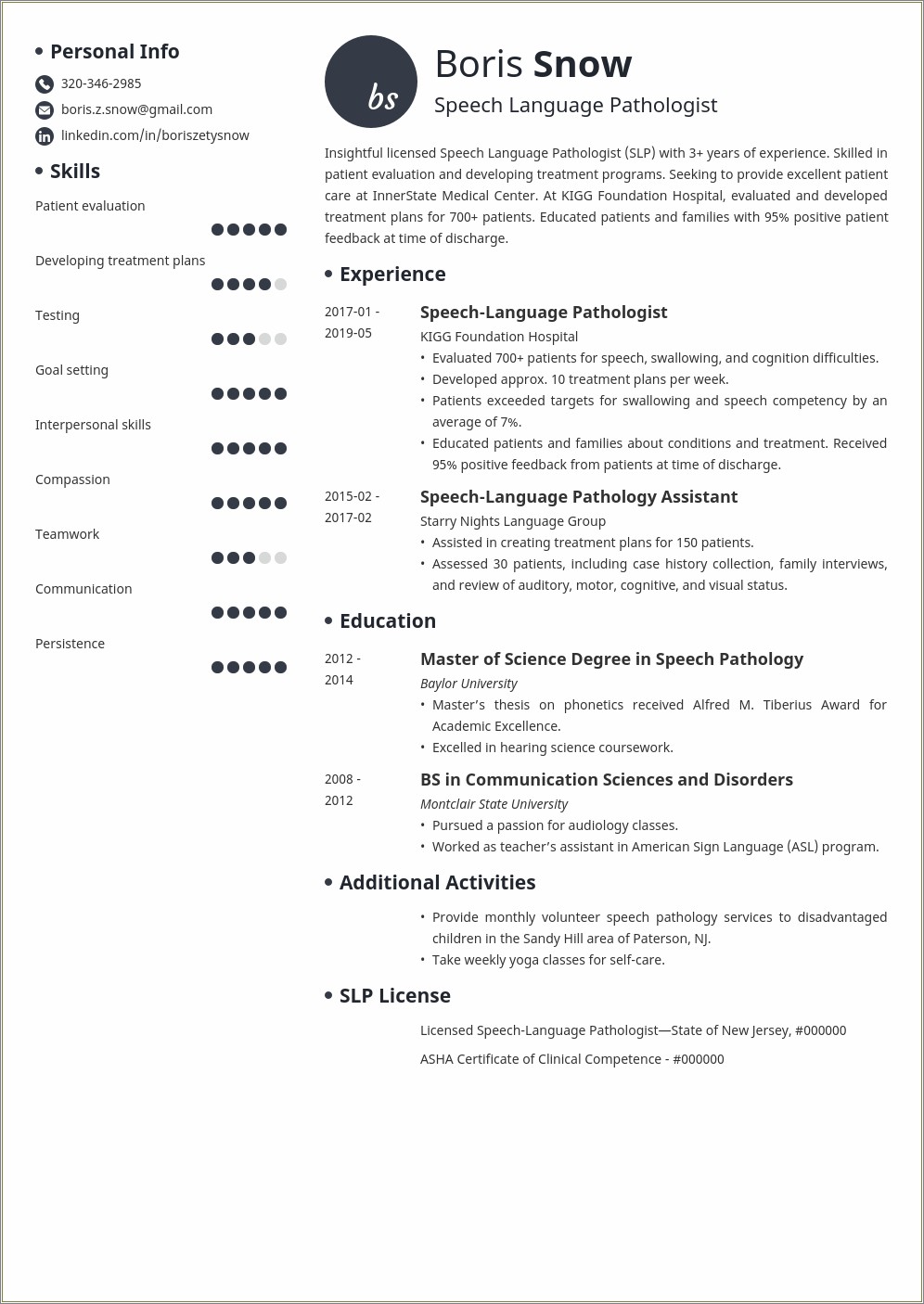 Example Of Resume For Speech Language Hearing