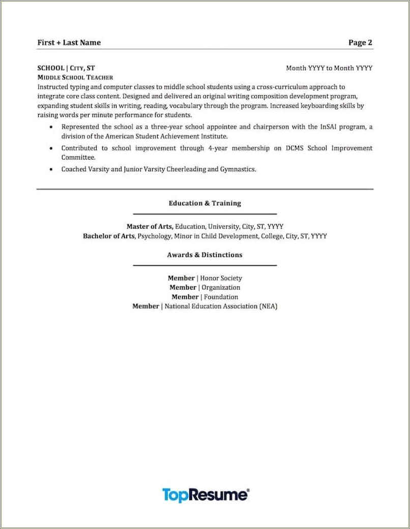 Example Of Resume For Teacher Applicant
