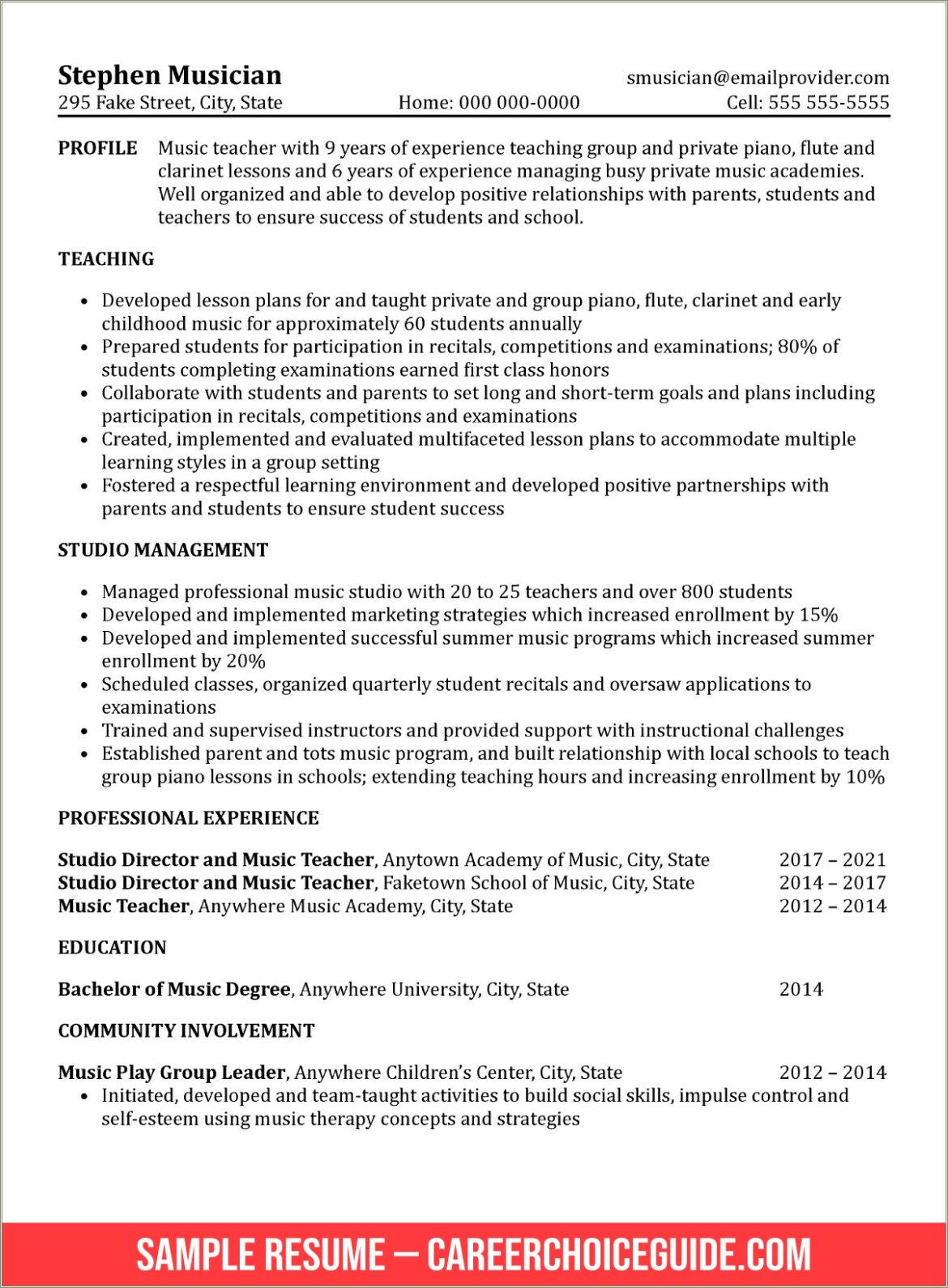 Example Of Resume Format For Teacher