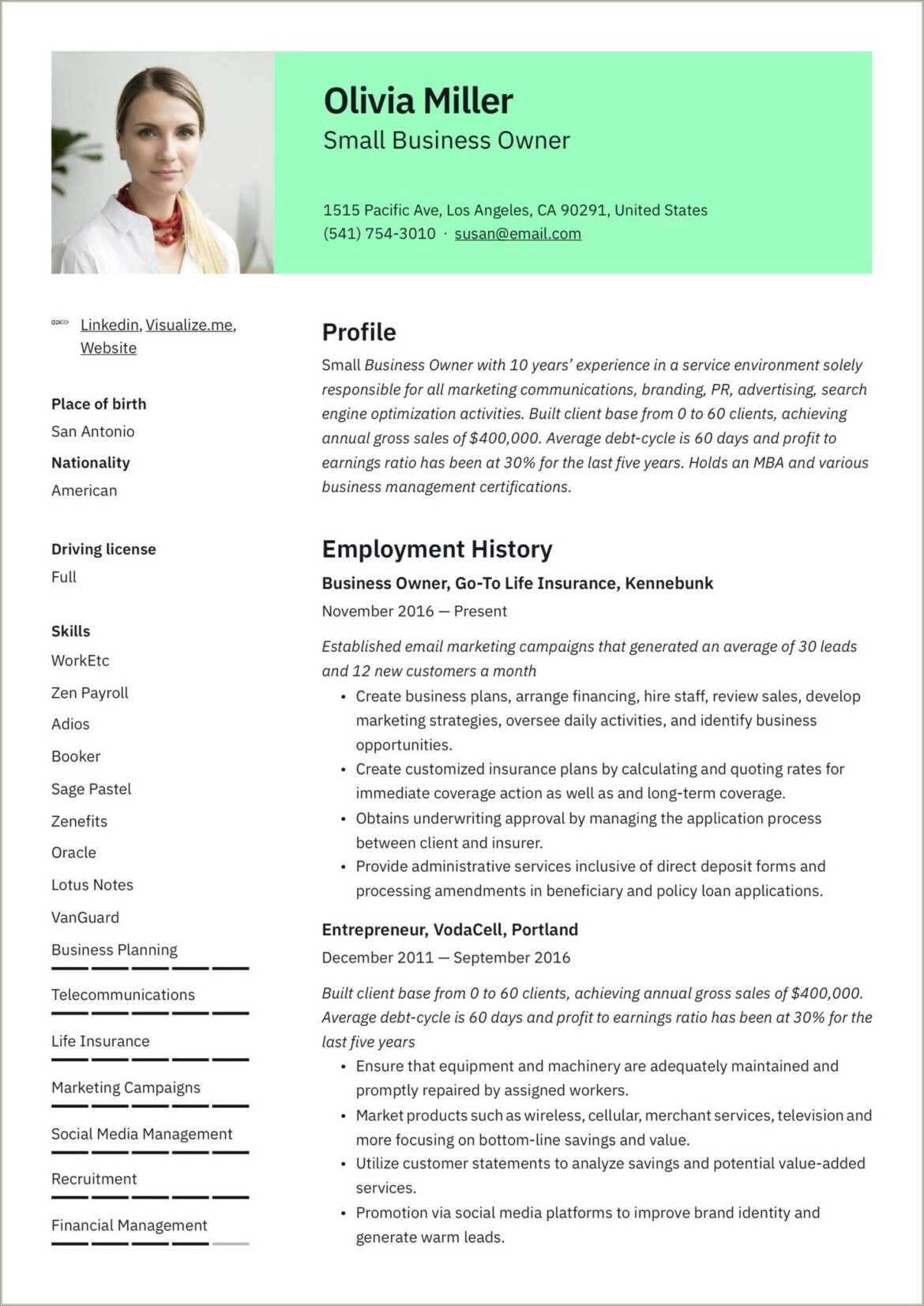 Example Of Resume Human Service And Business Owner