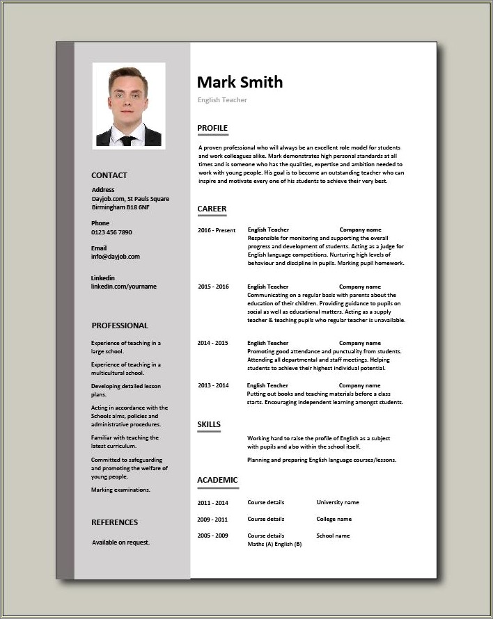 Example Of Resume In English Pdf