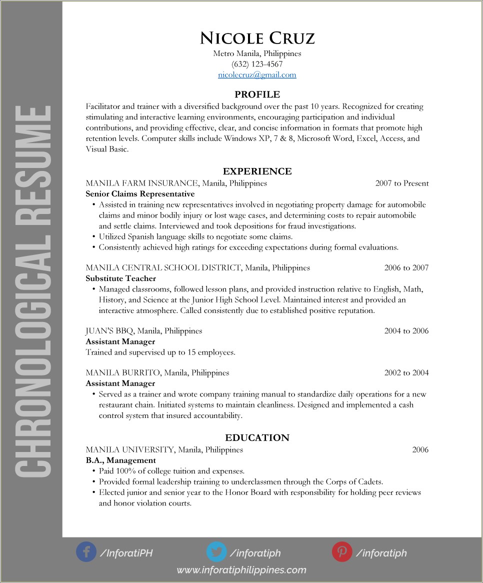 Example Of Resume In Tge Philippines