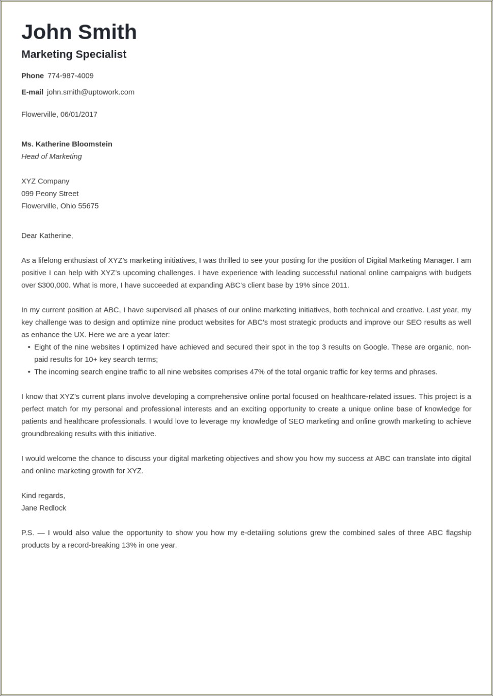 Example Of Resume Letter For Applying A Job