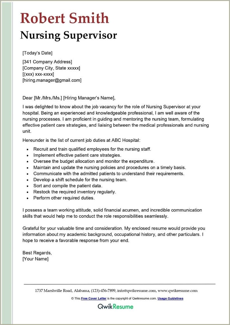 Example Of Resume Letter For Nurses