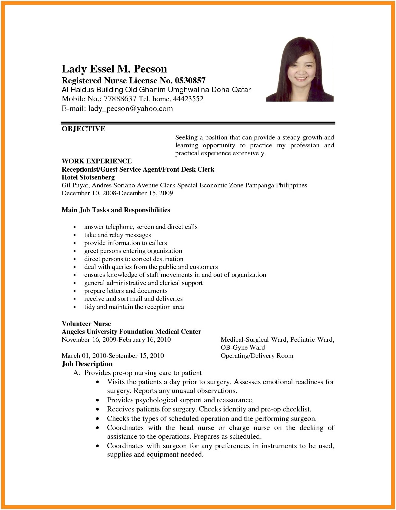 Example Of Resume Looking For A Job