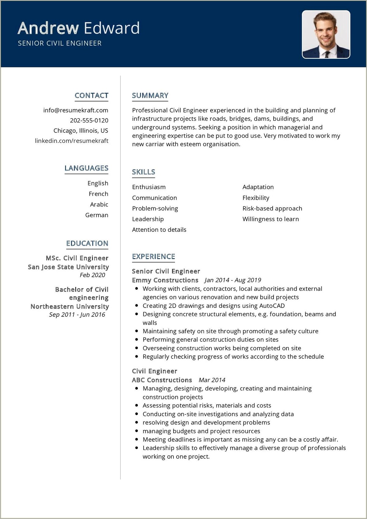 Example Of Resume Objective For Construction